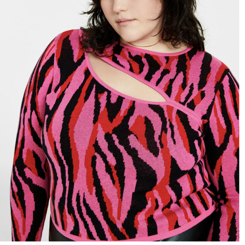 Bar Ill Women’s Plus Size Zebra Jacquard Diagonal Cutout Sweater 2X 3X